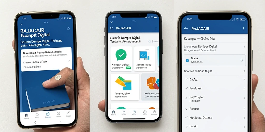 Screenshot aplikasi RAJACAIR menunjukkan antarmuka Dompet Digital yang menarik dan fungsional.
