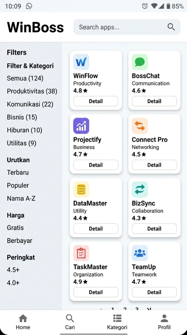 Tampilan katalog aplikasi winboss