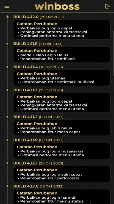 Tampilan riwayat versi winboss
